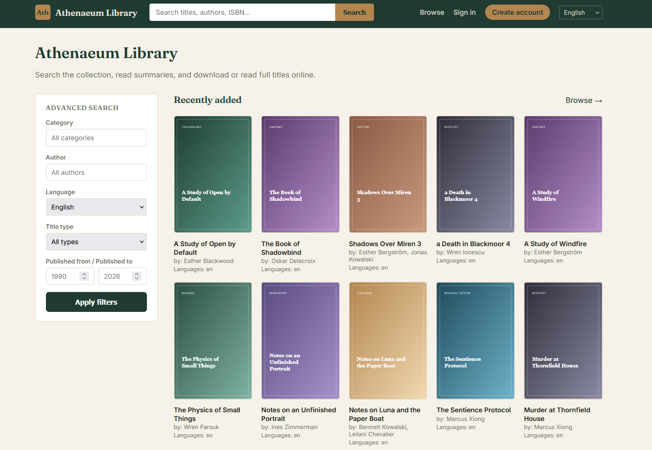 Athenaeum reader homepage